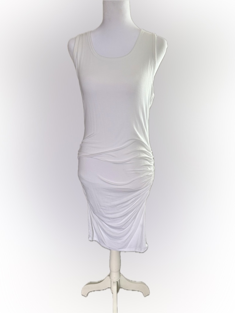 Venus White Ruched Bodycon Midi Dress Size M